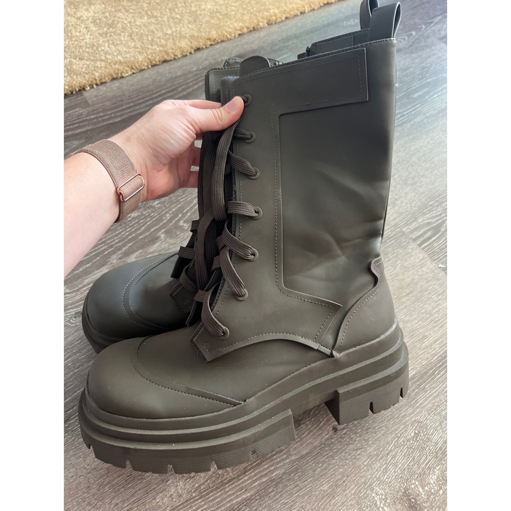 NWOT Zara Combat Boot Women 10 Olive Green Rubberized Lug Sole Platform 3009/810